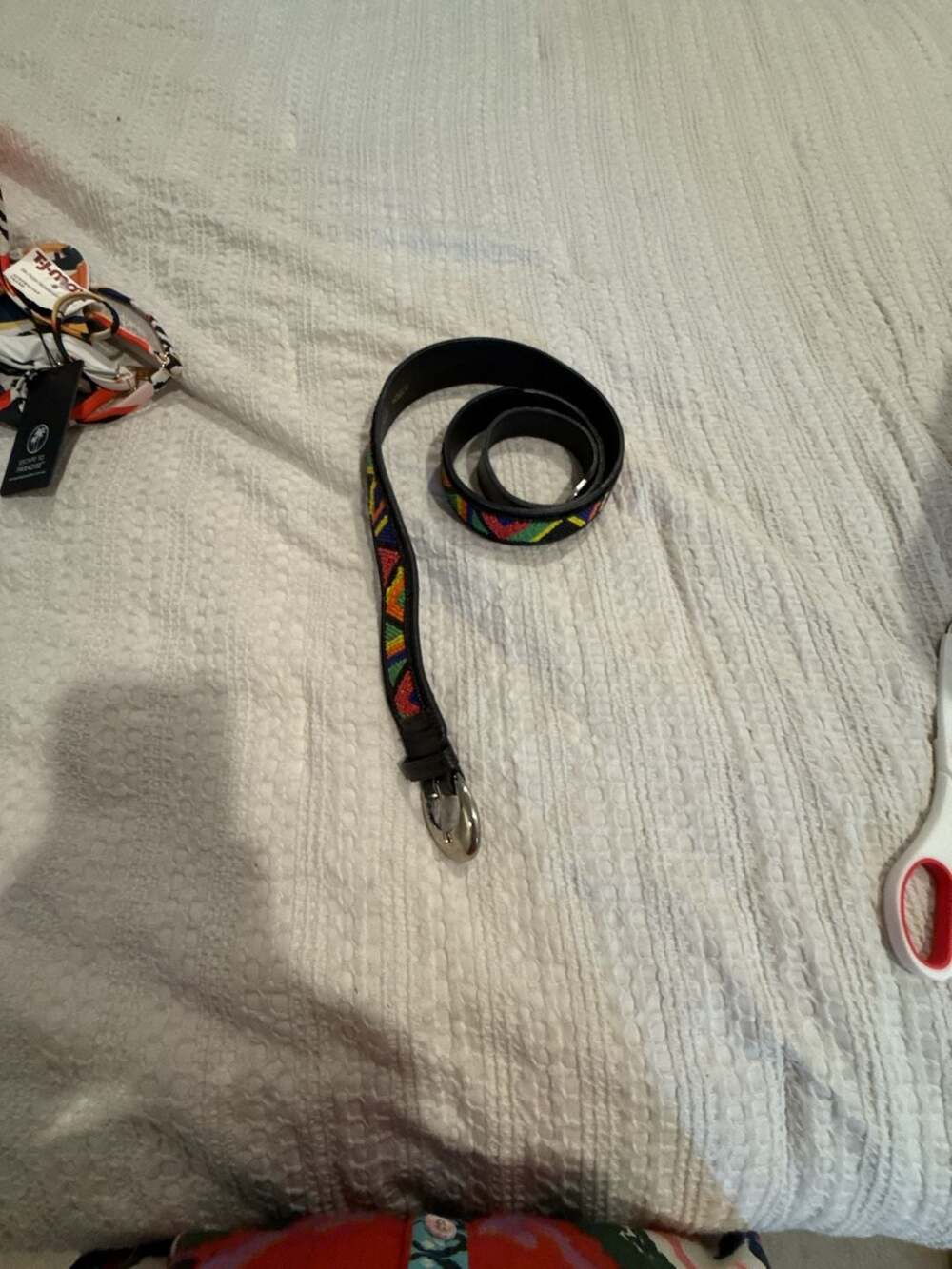 Ginnie Johansen Beaded Leather Belt Size 27M Black Multicolored